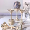 Enamel Colored Pearl Zircon Inlaid High Foot Cup Ball Base New Design Goblet Shape Metal Crystal Ball Holder Stand Sphere Base Home Decoration To Send Friends Family
