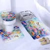 Shower Curtains Waterproof Shower Curtain Set Watercolor Flowers and Butterflies Bath Rug and Mats with Toilet Seat Cover Bathroom Decor