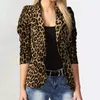Spunautumn Womens Turndown Collar Leopard Print Geometric Long Sleeved Button Cardigan Coat Office Lady Fashion Casual Tops 240110