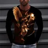 Animal Crow Vintage 3D Print Summer Men's Round Neck T-shirt Casual Long Sleeve Oversized T Shirt Fashion Pullover Men Clothing 240109