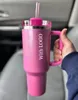 Stanleliness Cosmo Pink Tumblers Winter PINK Shimmery LIMITED EDITION 40 oz Tumblers 40oz Mugs Lid Straw Big Capacity Beer Water Bottle Black Chroma Gift Pink Pa KT4N