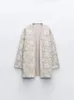 Chic Lace Floral Open Stitch Coat Fashion Solid V-neck Long Sleeve Cardigan Autumn Winter Women Warm Versatile Outerwear 240110