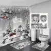 Douchegordijnen Kerst Douchegordijnen Sets Sneeuwpop Rode Vogel Ceder Winterlandschap Kerst Badkamer Decor Antislipmatten Badmat Toiletdeksel Cover