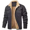 Autumn and Winter Men's Middle-aged Multi Bag Jacket with Plush Cotton Fabric Work Clothes Casual Oversized Warm Jacket