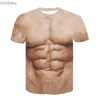 Herren-T-Shirts, Sommer, neues lustiges Muskelmuster, 3D-gedrucktes T-Shirt für Männer, große lässige Mode, Straßenkleidung, atmungsaktiv, lockeres großes O-Ausschnitt-Top, L240110