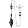 Decorative Figurines Natural Crystal Stone Double Pointed Rhombic Section Spiritual Pendulum Pendant With A Six Star Hanging Pearl Chain