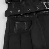 QNPQYX Punk Jupe Plissée Ouverte Devant Ceinture en Cuir Gothique pour Hommes Guerrier Romain Médiéval Kilt Chian en Métal Harujuku Vêtements Élégants