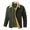 Autumn and Winter Men's Middle-aged Multi Bag Jacket with Plush Cotton Fabric Work Clothes Casual Oversized Warm Jacket