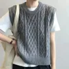 Japansk västens pullover rund hals stekt degvridningar tröja väst för kvinnor hösten lös vikta ärmlös tröja Waistcoat 240110