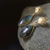 Boucles d'oreilles pendantes FUWO gros naturel Labradorite doré brillant énergie pierre bijoux pour femmes cadeau d'anniversaire 5 paires/lot ER053