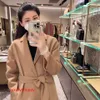 Maxmaras Women's Wrap Coat Camel Hair Coats 23 Autumn/winter New Virgil Tunic Lapel Mid Length Double Sided Cashmere Woolen Coat for Women RJT0