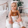 Kledingsets Babykleding Baby Meisjes Mouwloos Effen Kleur Geribbelde Romper Body Zon Prints Shorts Hoofdbanden Zomer 3-delige outfits