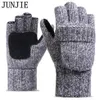 2017 Thick Male Fingerless Gloves Men Wool Winter Warm Exposed Finger Mittens Knitted Warm Flip Half Finger Gloves High Quality208x