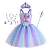 Girls Mermaid Tutu Dress Under Sea Theme Birthday Party Carnival Costumes With Flower Headband Ocean Halloween Dresses 112y 240109