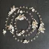 Haarspeldjes Floralbride Bekabelde steentjes Kristal Zoetwaterparels Bloem Bruiloft Tiara Hoofdband Bruidswijnstokaccessoires