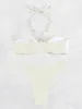 Sexy Pearl Ribbon Bikini Set 2024 Women Luxury Beige Ring Push on Mini Swimwear Brazil Swimwear Thong Swimwear 240110