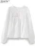 Zevity Women Fashion Flower haft haft koronkowy szwy biały smock bluzka femme długie rękawowe koszula Blusas Chic Tops LS3833 240109