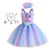 Girls Mermaid Tutu Dress Under Sea Theme Birthday Party Carnival Costumes With Flower Headband Ocean Halloween Dresses 112y 240109