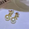 Stud Earrings MeiBaPJ Real 925 Sterling Silver Round Golden Natural Pearl Fashion Butterfly Fine Charm Party Jewelry For Women