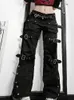 Eyele spänne cyber punk goth baggy jeans y2k kvinna techwear mörk akademisk solid e tjej last byxor denim gotiska hippie byxor 240110