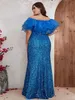 プラスサイズの女性パーティードレスファッションストラップレスメッシュスプライシングエレガントなスパンコールウェディングドレス