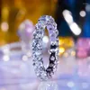 Bagues de cluster Fashion 925 Sterling Silver Platinum Plaqué Row Bague pour femmes Luxe 0.2ct Mariage Fine Bijoux Anniversaire Cadeau 2024