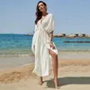 Maillots de bain pour femmes Beach Cover Ups Femmes Blanc Mousseline Kimono Flare Manches Auto Ceinture Volants Wrap Robes Maillot De Bain Cape Élégant Paréo Baignade