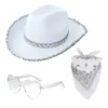 Berets Western Style Cowboy Hat For Bridal Shower Cowgirl Hats Scarf Sunglasses Costume Female Headwear Night Club Party Outfit