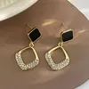 Dangle Earrings Fashion Geometry Rhombus Drop For Women Golden Color Hollow Square Black Enamel Oil Crystal Jewelry