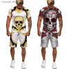 Survêtements pour hommes 2023 Nouveaux hommes Crâne 3D T-shirts / shorts / costumes imprimés gothique punk t-shirt décontracté hip hop vêtements de rue joggeurs d'été 2 pièces ensembles T240110