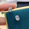 Oval Cut 57mm Diamond Stud arring 100 real 925 Sterling Silver Promise Bromise Operings for Women Party Jewelry 240109