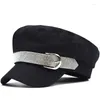 Berety wiosenna jesień łańcucha bawełniana kapelusz wojskowy dla kobiet żeńska płaska armia czapka salior dziewczyna panie podróżne czarne malarze