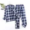 Katoen Flanel Dames Lange Broek Pyjama Sets voor Nachtkleding Geruit Ontwerp Losse Herfst en Winter Mouw Broekpakken 240110