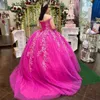 Розово-красное милое платье Quinceanera с блестящими кружевными аппликациями и бусинами Vestidos De 15 Anos Торжественное платье принцессы на день рождения