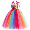 Rainbow Candy Princess Dress Girls Ball Lollipop Purim Costume for Kids with Headband Holiday Birthday Party Clothes Outfits 240109