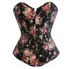 Moda espartilho feminino vintage floral denim espartilho bustie overbust burlesque sexy lingerie cintura superior cincher corpo shaper azul 240109