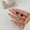 Dangle Earrings Fashion Geometry Rhombus Drop For Women Golden Color Hollow Square Black Enamel Oil Crystal Jewelry