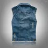 Gilet da uomo Big Size S-6XL Abbigliamento maschile Gilet di jeans da uomo con tasche Giacca senza maniche strappata Gilet slim casual Colete in difficoltà