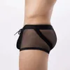 Sous-vêtements respirant maille hommes boxer slips sous-vêtements réglables culottes sexy lingerie érotique pénis grande poche renflement voir à travers