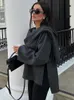 Женское элегантное однотонное пальто с асимметричным шарфовым воротником, женское повседневное пальто с длинными рукавами, женское винтажное уличное пальто 240109