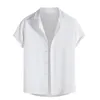 Mens Casual Shirts Spring Summer Solid Color Cotton Loose Lapel Short Sleeve Shirt Tops Chemise Homme Luxe Haute Qualite