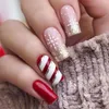 Faux ongles 24 pièces brillant français presse-on ongles noël diagonale bande longue durée artificiel pour la décoration à la main art