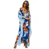 Maillots de bain pour femmes Femmes Moyen-Orient Lâche Longue Robe 3/4 Manches Abstrait Floral Peinture Imprimer Plage Maxi Robe Cover Up Kaftan 10CF