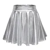 Skirts Womens Laser Mini PU Leather Skirt High Waist Party Dance Shiny Holographic Harajuku Gothic Metallic Pleated