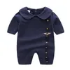 Cotton Baby Rompers nyfödda spädbarn TurnDown Collar Jumpsuits Designer Kids Boy Girl Clothes Bee Toddler Baby Bodysuit 0-24m