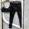 Trajes de yoga negros Chaleco Leggings Trajes para mujer Diseñador Carta Impreso Sujetador deportivo Pantalones Conjunto de dos piezas para dama