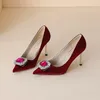 Dress Shoes Spring And Summer Pointed Shallow Mouth Silk Face Pearl Water Diamond Single Thin High Heels Banquet Women