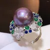 Bagues de cluster Bague de perles Fine Bijoux 925 Sterling Silver Naturel Rond 12-13mm Perles violettes d'eau douce pour femmes cadeaux