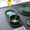 Pratos de luxo moda cerâmica panelas tigela placa jantar conjunto esmeralda verde phnom penh sopa ocidental redondo oval