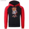 Moletons masculinos Moletons Street Baseball Teddy Bear Boy Homens Hoodies Street Crewneck Hoodie Outono Oversize Hoody Hip Hop Confortável Roupas Mulher T240110